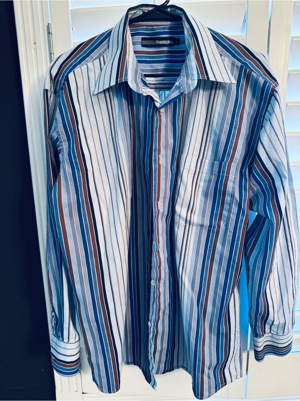 Frankly Men’s Blue and Brown Multi-Stripe Dress Shirt